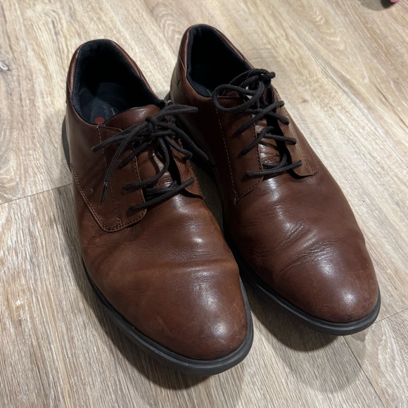 Clarks Unstructured Oxford Men\'s 9.5 W Brown Lace Up Bicycle Toe Dress Shoes